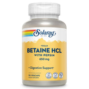 SOLARAY vegan betaine HCl pepsin bottle front for post-meal digestion support