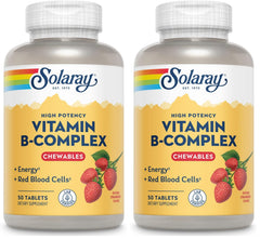 SOLARAY Vitamin B-Complex strawberry bottle front showing eco packaging and daily energy support.