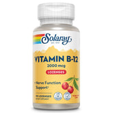 SOLARAY Vitamin B12 lozenge cherry bottle — vegan, sugar-free daily support.