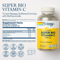 SOLARAY Vitamin C 1000mg capsules closeup demonstrates two-stage release concept for sustained availability.
