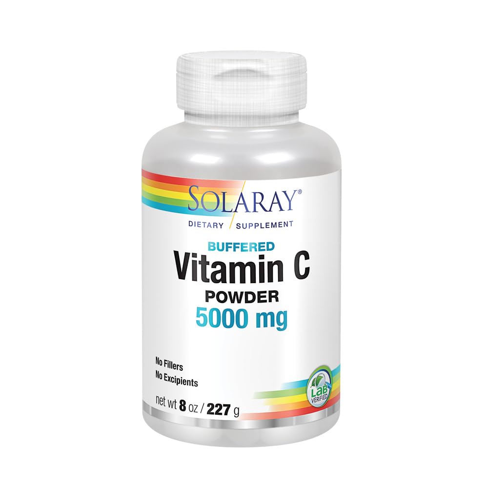 SOLARAY Vitamin C Crystalline 5000mg bottle for easy dosing and gentle digestion