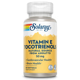 SOLARAY Vitamin E Tocotrienols bottle front showing annatto-derived tocotrienols for brain support.