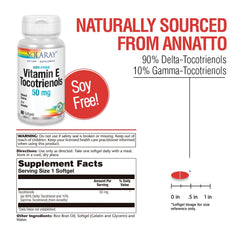 SOLARAY Vitamin E Tocotrienols cap closeup with safety seal for purity and potency.