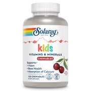 SOLARAY vitaminas para niños, vista frontal de la botella, apoyo diario de nutrición.