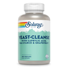 Solaray Yeast-Cleanse bottle front view with vegetarian capsules for daily wellness.