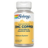 SOLARAY Zinc Copper amino acid chelate bottle pour supports daily intake convenience