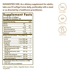 Solgar 1300mg Omega-3-6-9 softgels closeup for easy daily intake.