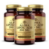 Solgar Alpha Lipoic Acid 200 mg bottle front; daily antioxidant support in a vegan capsule.