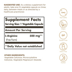 Close-up of Solgar L-Arginine capsules highlighting free-form absorption
