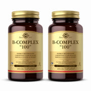 Solgar B-Complex 100 bottle with label; supports energy production and daily vitality.
