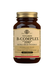 Solgar B-Complex 100 Tabs packshot showing the bottle for daily nutrition support