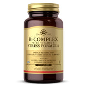 Solgar B-Complex Stress Formula bottle shown for daily energy support and nervous system health