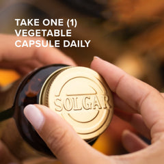 Solgar Biotin capsules pack image emphasizes vegan, non-GMO formula for daily wellness.