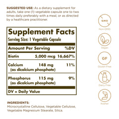 Solgar Biotin 5000 mcg capsules close-up showing vegan capsules.