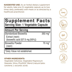 Solgar Boswellia Resin Extract label close-up highlighting standardized full potency.