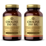 Solgar Choline 350 mg bottle with secure cap, potential support for brain health.
