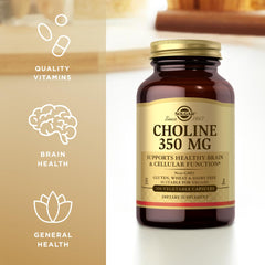 Solgar Choline 350 mg dosage scoop suggests convenient daily intake.