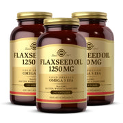 Solgar Flaxseed Oil bottle front showing 1250 mg softgels for convenient omega-3 sourcing.