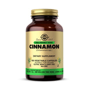 Solgar Full Potency Cinnamon bottle close-up, vegan and gluten-free daily supplement.