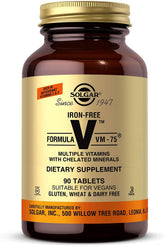 Solgar Iron-Free VM-75 bottle on display for daily wellness support