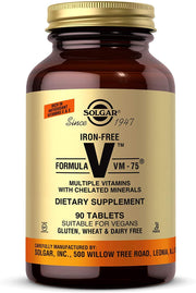 Solgar Iron-Free VM-75 bottle on display for daily wellness support