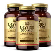 Solgar L-Lysine 500 mg bottle front view showing compact capsules for daily skin support