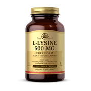 Solgar L-Lysine bottle front with vegan packaging highlighting skin tissue support