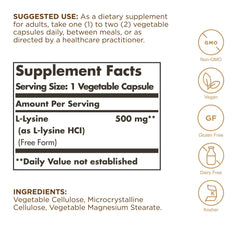 Solgar L-Lysine capsules close-up showing free-form L-Lysine for absorption