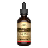 Solgar Liquid Vitamin D3 orange bottle with dropper promotes bone health and immune support.