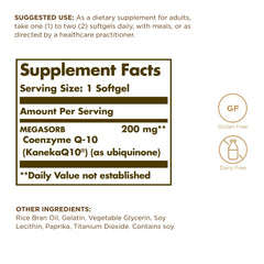Solgar Megasorb CoQ-10 softgels closeup highlighting oil based absorption.