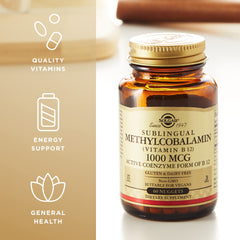 Nutritional panel on Solgar methylcobalamin 1000mcg nuggets packaging.