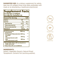 Solgar Omega 3 Fish Oil Softgels close-up, easy-to-swallow daily capsules.