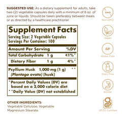 Solgar Psyllium Husks Fiber capsules for daily fiber intake