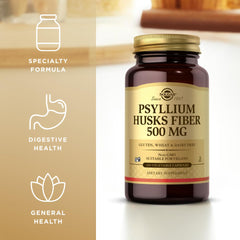 Solgar Psyllium Husks Fiber label shows gluten-free and vegan