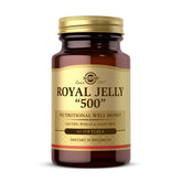 Solgar Royal Jelly 500 softgels bottle shows gluten-free and dairy-free daily support