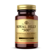 Solgar Royal Jelly 500 softgels bottle shows gluten-free and dairy-free daily support