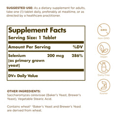 Solgar Selenium 200 mcg label close-up with product details for easy recognition.