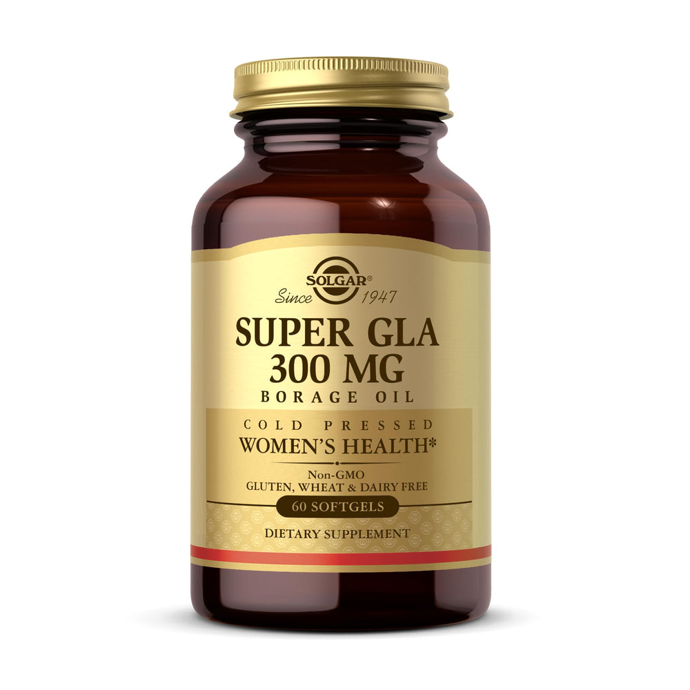 Solgar Super GLA 300mg softgel bottle for convenient daily omega-6 support