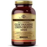 Solgar Triple Strength Glucosamine Chondroitin MSM bottle visual, supports joint comfort and flexibility.