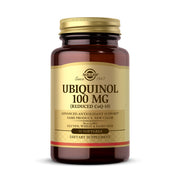 Solgar Ubiquinol 100 mg softgels bottle on shelf highlighting oil-based absorption.