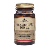 Solgar Vitamin B12 100ug bottle with capsules, supports energy.