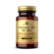 Solgar Vitamin B6 50 mg bottle front view highlights dosage for energy metabolism