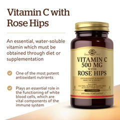 Solgar Vitamin C 500 mg with Rose Hips tablets sideview highlighting compact form