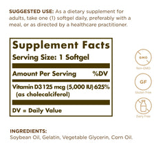 Solgar Vitamin D3 softgels oil-based formula supports absorption