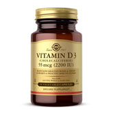 Solgar Vitamin D3 bottle close-up highlighting the label and bone support.
