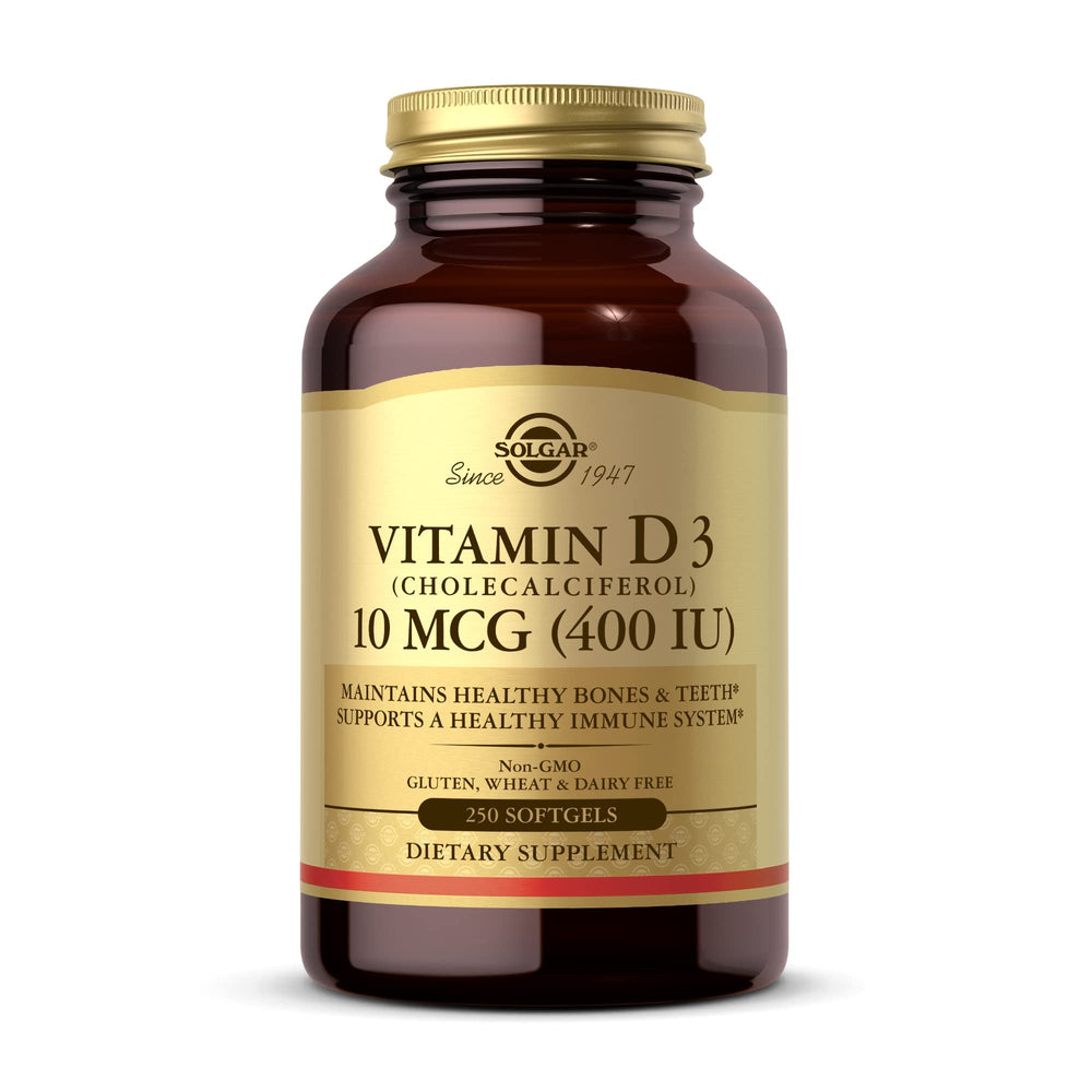 Solgar Vitamin D3 softgel bottle for daily bone health support