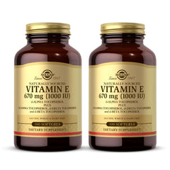 Solgar Vitamin E 670 mg softgels bottle close-up emphasizing antioxidant support