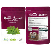Solo Therapy nettle leaf tea bag with fresh green leaves for a soothing herbal cup