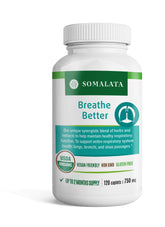 Somalata Breathe Better bottle front showing the organic formula for daily respiratory support.
