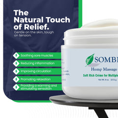 Back label detail of Sombra Hemp Massage Creme with usage directions